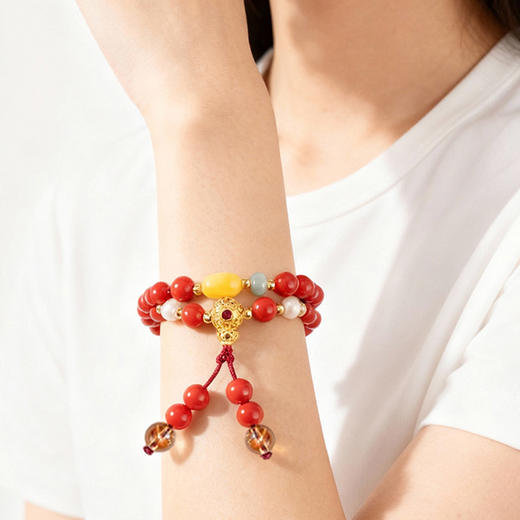 岸纾 福禄双全天然朱砂葫芦精品双圈手串 商品图3