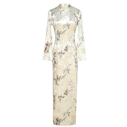 新中式素雅丝绒长袖毛绒旗袍LY25165 商品图4