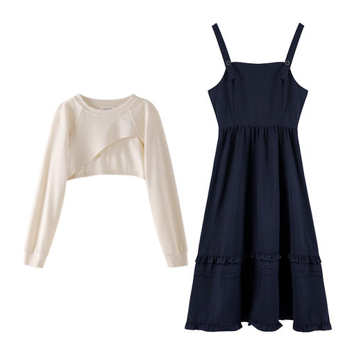 鹿向南吊带两件套装女长袖2025秋季新款连衣裙设计感气质中长裙子LXN21221 商品图4