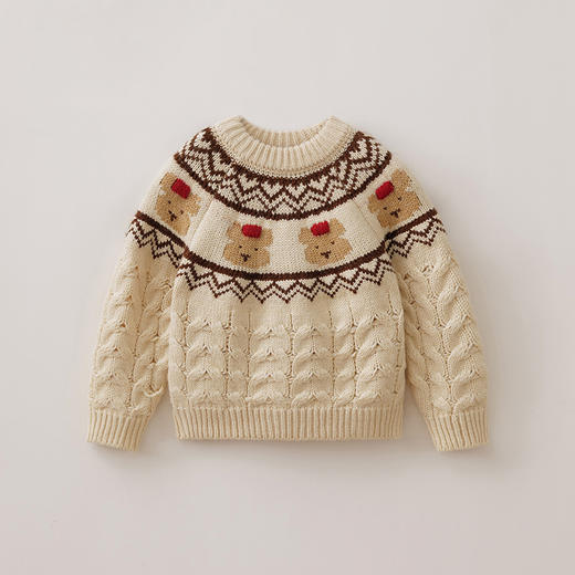 【柔兰绒】马克珍妮男童费尔岛风小熊针织毛衣2025秋冬新款551862 商品图3