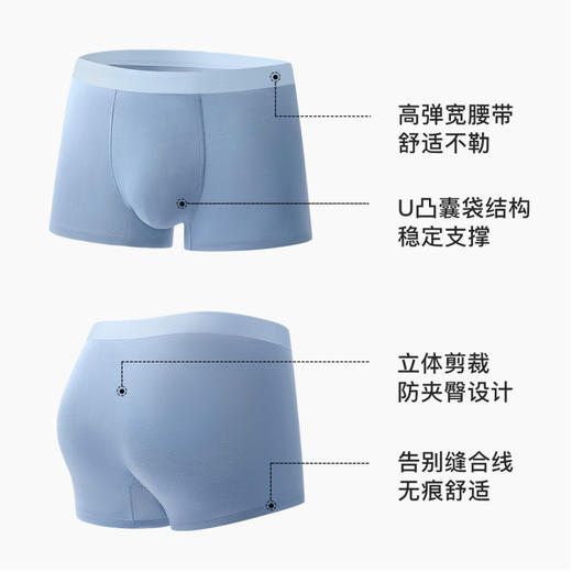 正气琅琅 男士内裤 3条装(VIP)3条装【莫代尔 高弹无痕】高弹舒适无痕男士平角内裤 商品图4