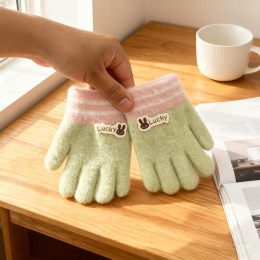 【舒适柔软保暖高颜值可爱百搭】儿童手套冬保暖五指加绒加厚男女宝宝可爱卡通小童1-3岁针织小孩。ja 商品图1