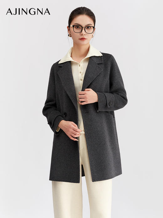【商场同款】阿菁娜冬季新款细节感双排扣外套牛角扣装饰西装领隐藏式口袋中长款显瘦A30D211027 商品图0