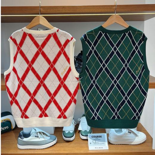 malbon小精灵春秋款情侣针织毛衣背心 经典V领 帅气复古显瘦百搭 商品图0