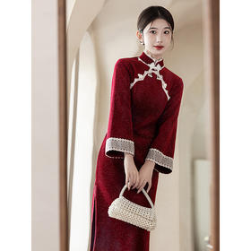 秋冬加绒红色旗袍敬酒服，新中式婚服订婚礼服LSB3329