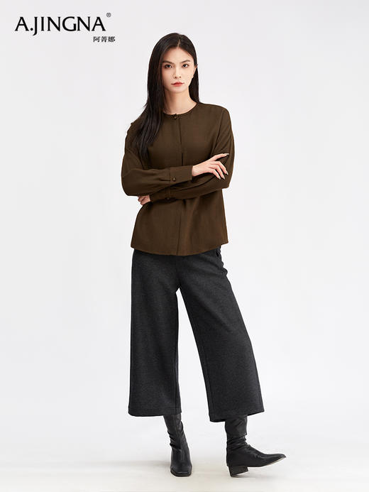 【廓形飒爽】阿菁娜绵羊毛国风圆领宽松衬衫F30D209001 商品图2