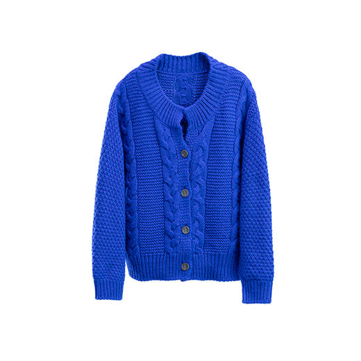 绽放809朵/阿兰毛衣·纯羊毛克莱因蓝绞花针织开衫宽松羊毛衫外套 商品图4