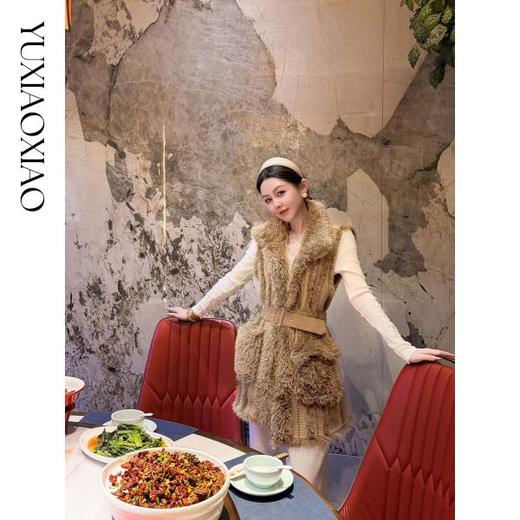 余潇潇【金棕盛典】时髦高级贵气层次设计感立领中长款马夹配腰带 商品图3