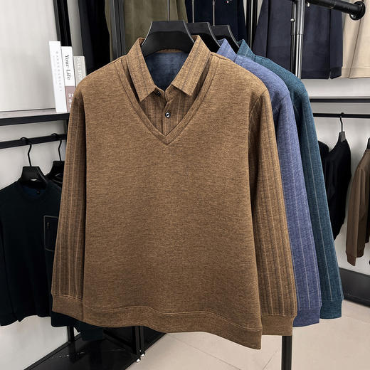 【YW】无忧购冬季加绒爸爸装加厚翻领POLO假两件保暖打底衫26145/26151（截单后3-5天发货） 商品图4