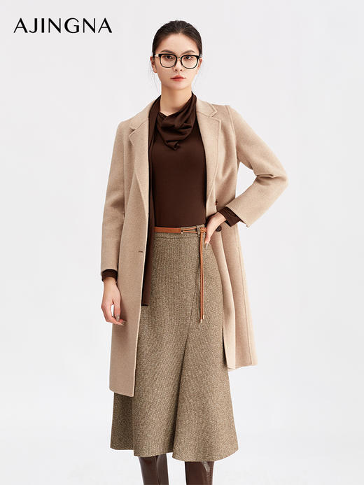 【商场同款】阿菁娜冬季新款燕麦色长款大衣立体剪裁垂感出众隐形口袋设计通勤极简A30D511087 商品图2