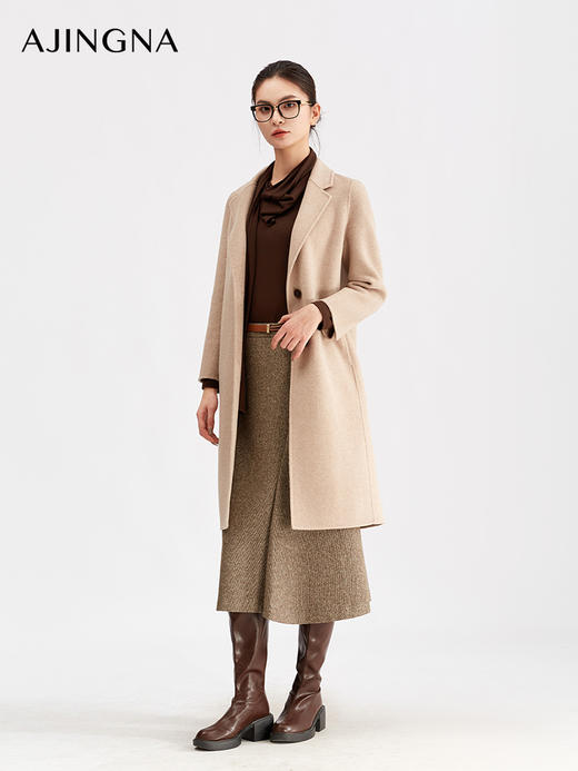 【商场同款】阿菁娜冬季新款燕麦色长款大衣立体剪裁垂感出众隐形口袋设计通勤极简A30D511087 商品图0