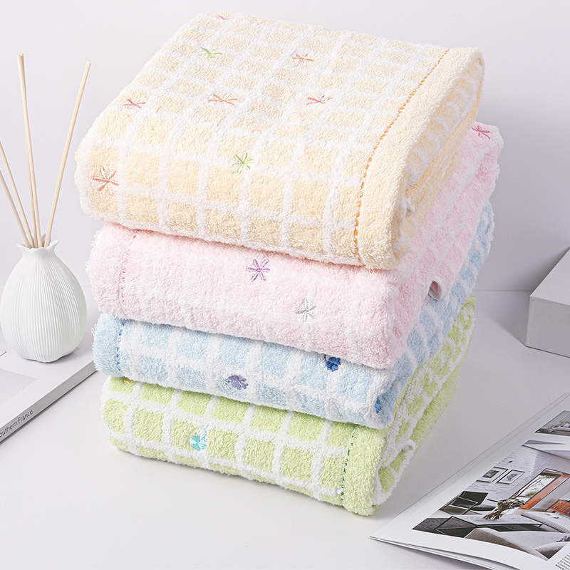 内野XS 无捻纱方格绣花浴巾