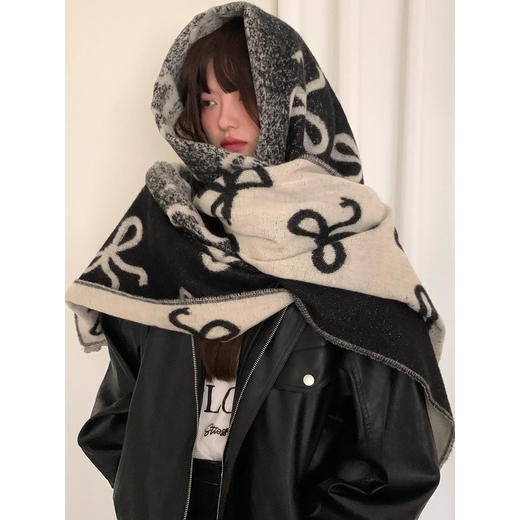 【YW】无忧购韩版加厚蝴蝶结针织围巾女2025秋冬季高级感保暖护颈围脖披肩两用（截单后3-5天发货) 商品图3