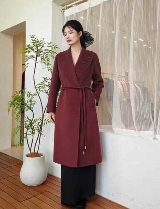 SZ6C07_朱红色_大衣_秋冬_大翻领系带收腰中长款双面呢_高级女装_BERNIEELEN 伯妮斯茵 商品图0