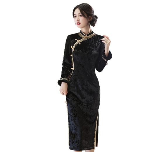复古中国风长款丝绒花边加绒旗袍2025冬季新款中老年女士宴会旗袍11819 商品图4