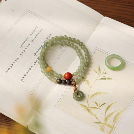 【芙蕖·天然晴水和田玉平安扣手串】敦煌福泽天然晴水和田玉手串女款 新中式平安扣双圈玉石手链春夏新款 商品图2