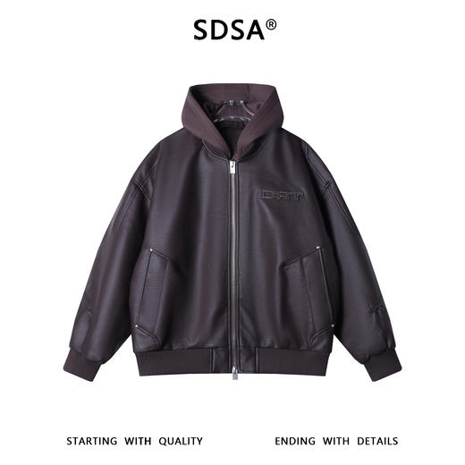 85060SDSA男士秋冬新款痞帅男装潮牌皮面字母连帽羽绒服高街风百搭外套 商品图1