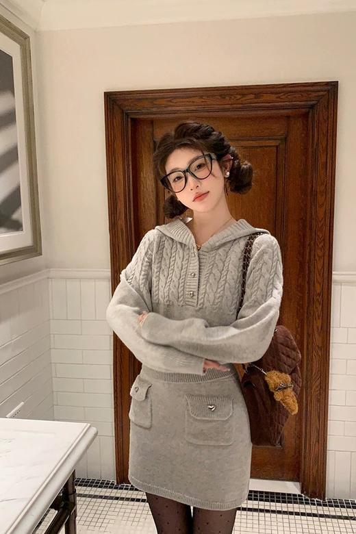 ANSUABEL 灰色休闲针织半裙套装 21808 商品图1