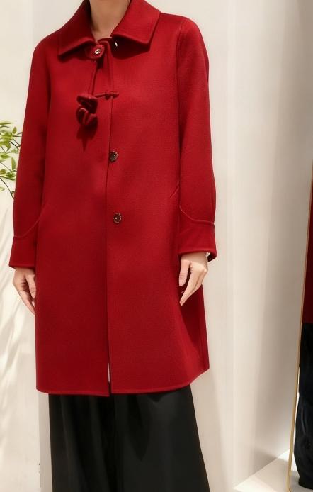 SZ6C06_胭脂色/绀蝶色_大衣外套_秋冬_翻领盘扣单排扣中长款宽松A字版 _高级女装_BERNIEELEN 伯妮斯茵 商品图0