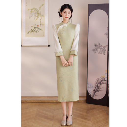 新中式旗袍2025冬新款中国风优雅气质长款修身显瘦少女款长袖旗袍282262 商品图3