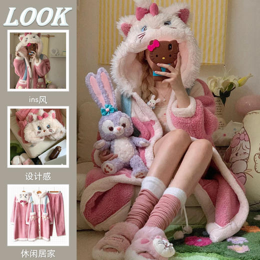 【YW】无忧购可爱卡通睡袍女秋冬季珊瑚绒加厚加绒睡衣睡裙家居服浴袍（截单后3-5天发货) 商品图8