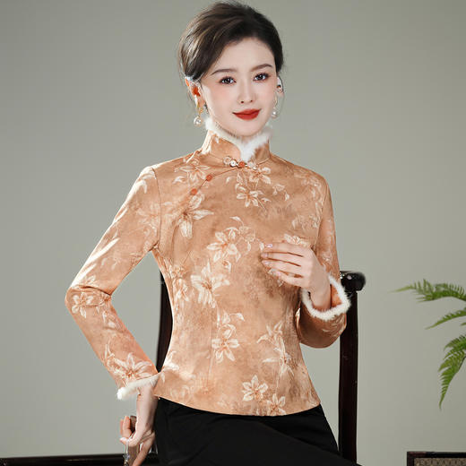 【娇朵】水貂毛领新中式，夹棉加厚保暖唐装旗袍上衣XGT-T25129 商品图2