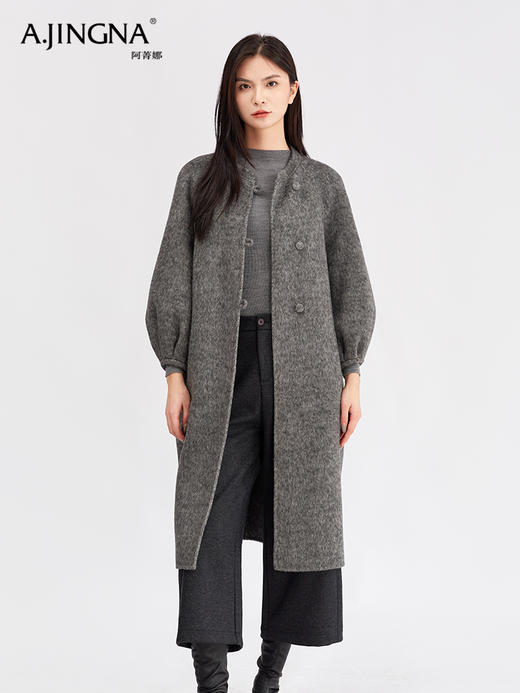 【气场女王】阿菁娜静奢灰高质桑蚕丝羊毛双面大衣F30D511022 商品图3