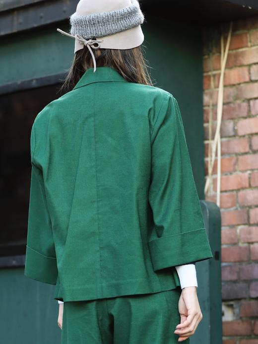 TYNVIE 纯亚麻茧夹克（配有花纹丝巾） - 森林绿 商品图9