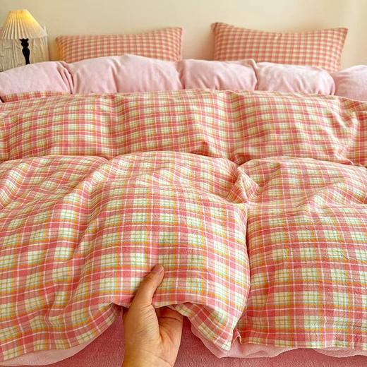 【安妮塔无印色织加绒全棉四件套】每年入冬火爆！永远不够卖的系列 一面全棉色织水洗棉，一面牛奶绒，冬天盖绒面，超级暖！春秋盖棉面，更贴身-BXG 商品图4