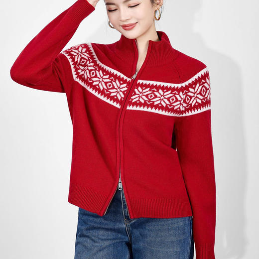 「高货wl」全新升级【铂金会员312/天猫419/差价107】(02015)洛诗琳费尔岛提花毛衣2025秋冬半高领双头拉链针织外套女 商品图1
