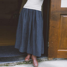 绽放791朵/超适配长半裙·色织亚麻碎褶半身长裙女文艺百搭半身裙