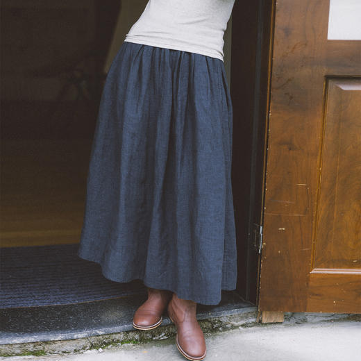 绽放791朵/超适配长半裙·色织亚麻碎褶半身长裙女文艺百搭半身裙 商品图0