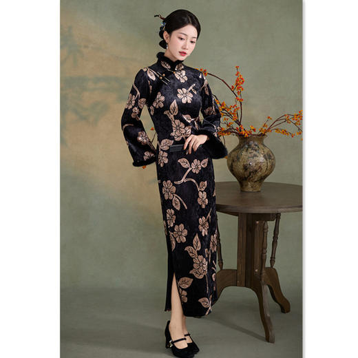 复古中国风中老年女士妈妈旗袍，长袖中式大码旗袍GX-5825363 商品图3