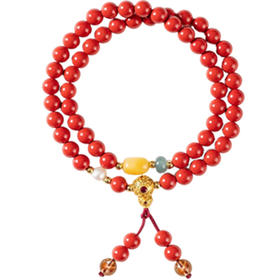 岸纾 福禄双全天然朱砂葫芦精品双圈手串