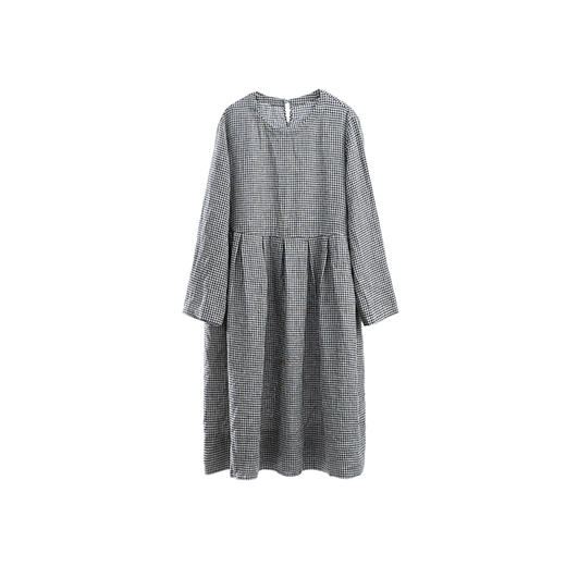 绽放794朵/叠搭神器格子裙·纯亚麻格纹中长款长袖连衣裙2025新款 商品图4