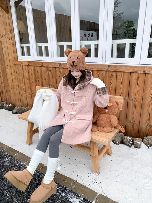 <曾小咸推荐> 现货秒杀！微信超特价！粉色连帽毛呢外套中长款牛角扣 日常339.99 立减160 秒杀179.99！ 商品图6