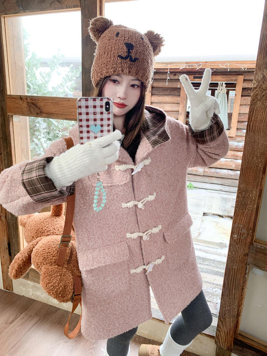 <曾小咸推荐> 现货秒杀！微信超特价！粉色连帽毛呢外套中长款牛角扣 日常339.99 立减160 秒杀179.99！ 商品图13