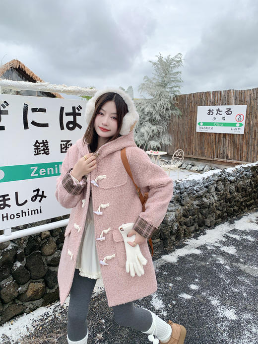 <曾小咸推荐> 现货秒杀！微信超特价！粉色连帽毛呢外套中长款牛角扣 日常339.99 立减160 秒杀179.99！ 商品图9