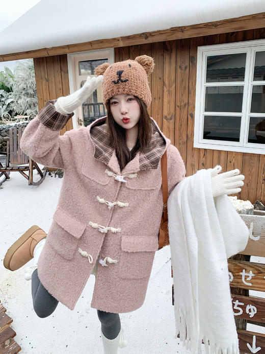 <曾小咸推荐> 现货秒杀！微信超特价！粉色连帽毛呢外套中长款牛角扣 日常339.99 立减160 秒杀179.99！ 商品图12