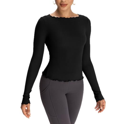 跃牌【倚窗听雨】Athena lulu兰精莫代尔瑜伽服女紧身波浪边跑步健身长袖上衣T恤CX139 商品图3