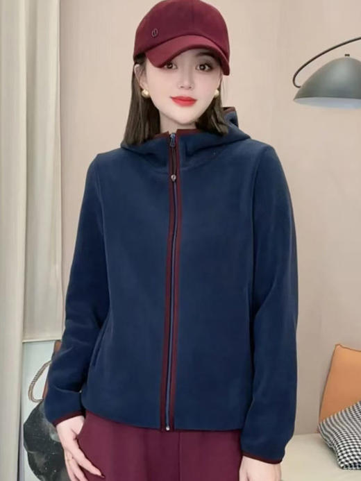 MZ-200269 时尚妈妈秋冬季摇粒绒外套女2025新款时尚休闲连帽双面绒拉链上衣 商品图4