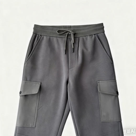Pr@da，男士侧口袋棉质加绒卫裤。   灰色。黑色 商品图7