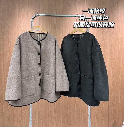 原单双面可穿❗️Fabriqu*e泰晤士双生格纹带围巾羊绒羊毛毛呢斗篷大衣111711 商品图5