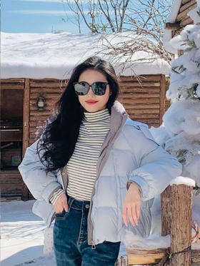 【百图lulu定制】【阳光羽绒服】清新 自然 双拼色 连帽（可拆卸）短款羽绒服