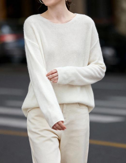 松弛感无缝一字领羊绒羊毛混纺套头上衣 商品图7