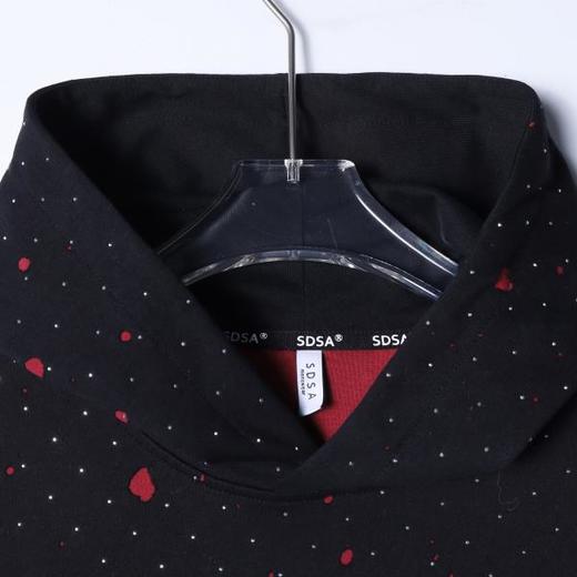 WY1456SDSA秋冬新款痞帅男装潮牌烫钻撞色割破连帽卫衣下摆拉链设计百搭 商品图2