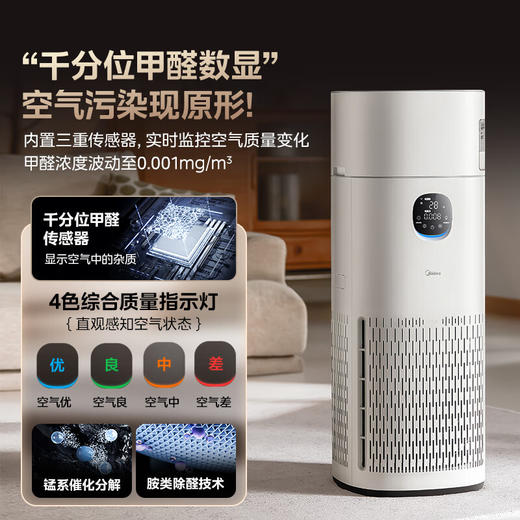 美的（Midea）R8加湿净化一体机 空气净化器加湿一体鼻炎家用甲醛数显除烟味异味过敏原吸猫毛空气净化机【无雾加湿器】KJ850G-RX800 Pro 商品图7