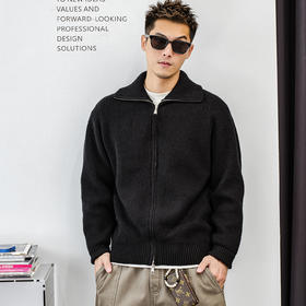 徐太浪【肌理纹 双拉链】翻领开衫毛衣男秋冬休闲大码针织衫外套