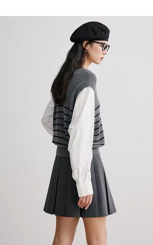 【韩系毛衣】ME TOWN'S半高领假两件条纹针织衬衫袖毛衣-喜出 商品图1