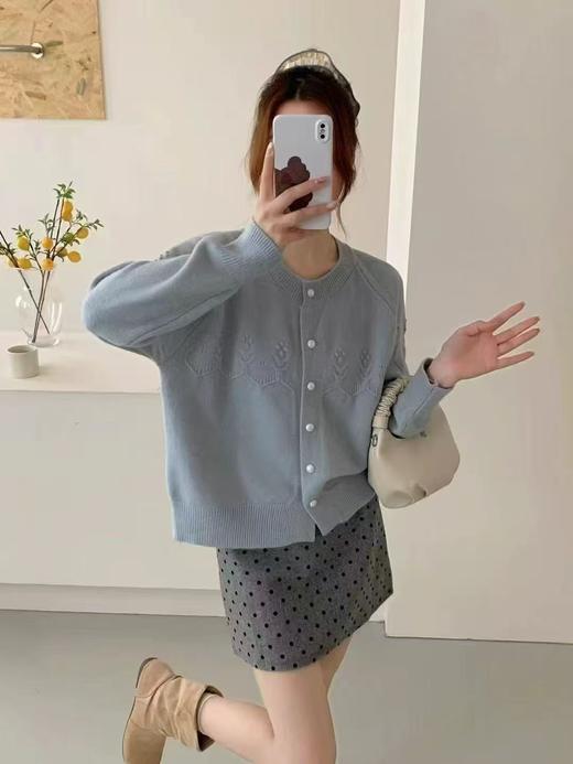 【韩系毛衣】2025立体花针织开衫圆领宽松毛衣-喜出 商品图1